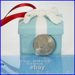 Tiffany Blue Gift Box and Bow Christmas Holiday Ornament Bone China Porcelain