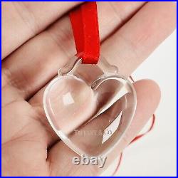 Tiffany Crystal Heart Christmas Holiday Ornament with Red Ribbon