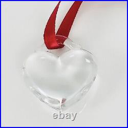 Tiffany Crystal Heart Christmas Holiday Ornament with Red Ribbon