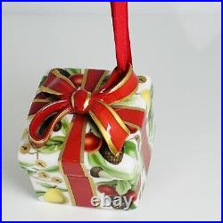 Tiffany Holiday Gift Box and Bow Christmas Holiday Ornament Bone China Porcelain Tiffany Holiday Gift Box and Bow Christmas Holiday Ornament Bone China Porcelain