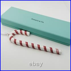Tiffany Red White Candy Cane Christmas Holiday Ornament with Blue Gift Box Pouch