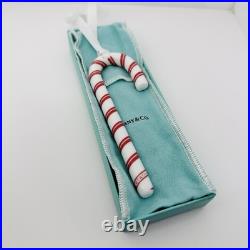 Tiffany Red White Candy Cane Christmas Holiday Ornament with Blue Gift Box Pouch