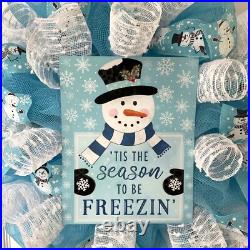 Tis The Season To Be Freezin Snowman Winter or Christmas Deco Mesh Wreath
