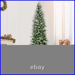Topbuy 6/7.5/9 FT Pre-Lit Artificial Christmas Tree Snow Flocked Hinged Xmas