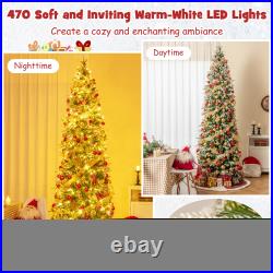 Topbuy 6/7.5/9 FT Pre-Lit Artificial Christmas Tree Snow Flocked Hinged Xmas