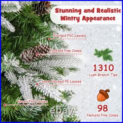 Topbuy 6/7.5/9 FT Pre-Lit Artificial Christmas Tree Snow Flocked Hinged Xmas