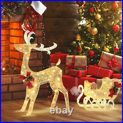 Topbuy Lighted Christmas Reindeer & Sleigh Pre-lit Holiday Outdoor Decoration
