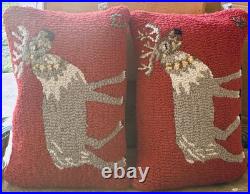 Two Chandler 4 Corners Hand-Crocheted/Velvet 100% Wool Reindeer 20 Pillows Two Chandler 4 Corners Hand-Crocheted/Velvet 100% Wool Reindeer 20 Pillows