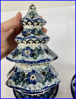 Two Polish Pottery Christmas Tree Candle Holder 8 Ceramika Artystyczna UNIKAT Two Polish Pottery Christmas Tree Candle Holder 8 Ceramika Artystyczna UNIKAT