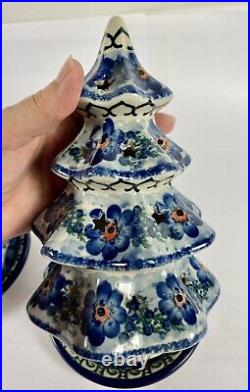 Two Polish Pottery Christmas Tree Candle Holder 8 Ceramika Artystyczna UNIKAT