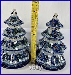 Two Polish Pottery Christmas Tree Candle Holder 8 Ceramika Artystyczna UNIKAT Two Polish Pottery Christmas Tree Candle Holder 8 Ceramika Artystyczna UNIKAT