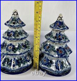 Two Polish Pottery Christmas Tree Candle Holder 8 Ceramika Artystyczna UNIKAT