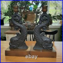 Two antique cast iron Andirons(Fire dogs) candle holders