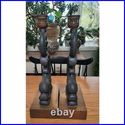 Two antique cast iron Andirons(Fire dogs) candle holders