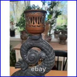 Two antique cast iron Andirons(Fire dogs) candle holders