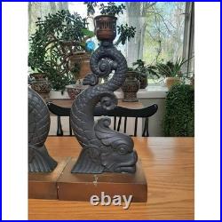 Two antique cast iron Andirons(Fire dogs) candle holders