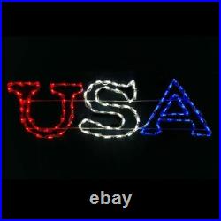 USA Patriotic Sign Outdoor Decoration LED Wireframe 4th of July, Memorial Day