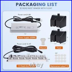 Ultrasonic Mist Maker 12 Heads 9000mL/H Pond Fogger 400W Power Supply Buoy Discs