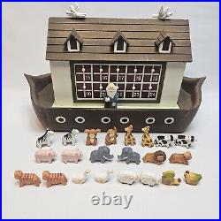 Unique Vintage Wood NOAH'S ARK ADVENT CALENDAR Playset with24 Animals Complete