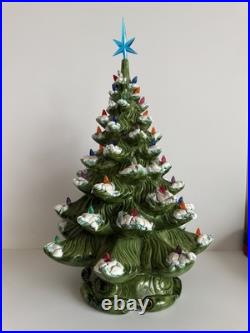 VINTAGE 20 Atlantic Mold Ceramic Christmas Tree Snow Flocked Lighted COMPLETE