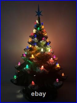VINTAGE 20 Atlantic Mold Ceramic Christmas Tree Snow Flocked Lighted COMPLETE