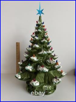 VINTAGE 20 Atlantic Mold Ceramic Christmas Tree Snow Flocked Lighted COMPLETE