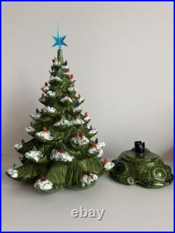 VINTAGE 20 Atlantic Mold Ceramic Christmas Tree Snow Flocked Lighted COMPLETE