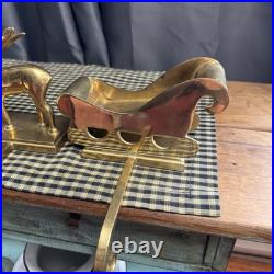 VINTAGE Brass Stocking Holder Set Reindeer Sleigh Deer Hanger Gold Tone Heavy VINTAGE Brass Stocking Holder Set Reindeer Sleigh Deer Hanger Gold Tone Heavy