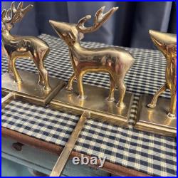 VINTAGE Brass Stocking Holder Set Reindeer Sleigh Deer Hanger Gold Tone Heavy VINTAGE Brass Stocking Holder Set Reindeer Sleigh Deer Hanger Gold Tone Heavy