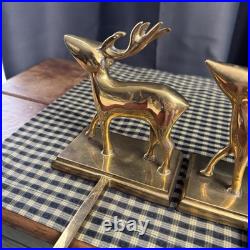 VINTAGE Brass Stocking Holder Set Reindeer Sleigh Deer Hanger Gold Tone Heavy VINTAGE Brass Stocking Holder Set Reindeer Sleigh Deer Hanger Gold Tone Heavy