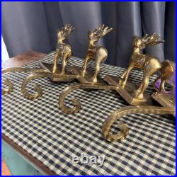 VINTAGE Brass Stocking Holder Set Reindeer Sleigh Deer Hanger Gold Tone Heavy VINTAGE Brass Stocking Holder Set Reindeer Sleigh Deer Hanger Gold Tone Heavy