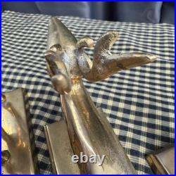 VINTAGE Brass Stocking Holder Set Reindeer Sleigh Deer Hanger Gold Tone Heavy VINTAGE Brass Stocking Holder Set Reindeer Sleigh Deer Hanger Gold Tone Heavy