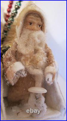 VINTAGE FOLK ART DRESDEN STAR SANTA'S AUTOMOBILE. BY STACY BEAR. Cotton Batting