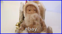 VINTAGE FOLK ART DRESDEN STAR SANTA'S AUTOMOBILE. BY STACY BEAR. Cotton Batting