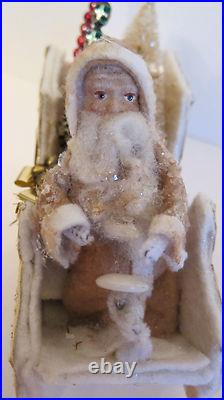VINTAGE FOLK ART DRESDEN STAR SANTA'S AUTOMOBILE. BY STACY BEAR. Cotton Batting
