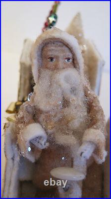 VINTAGE FOLK ART DRESDEN STAR SANTA'S AUTOMOBILE. BY STACY BEAR. Cotton Batting