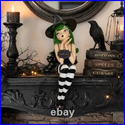 VIRAL Halloween Bella Lux Green Haired Sitting Witch 24 Inches 2026 Black Cat