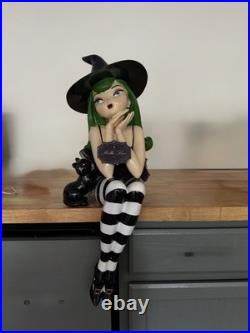 VIRAL Halloween Bella Lux Green Haired Sitting Witch 24 Inches 2026 Black Cat