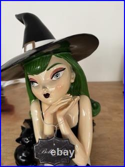 VIRAL Halloween Bella Lux Green Haired Sitting Witch 24 Inches 2026 Black Cat