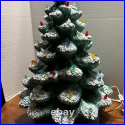 VTG 1971 21 Ceramic Christmas Tree Frost Tipped Green withLights Working Holiday