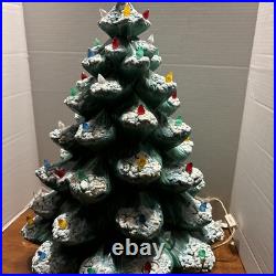 VTG 1971 21 Ceramic Christmas Tree Frost Tipped Green withLights Working Holiday