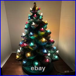 VTG 1971 21 Ceramic Christmas Tree Frost Tipped Green withLights Working Holiday