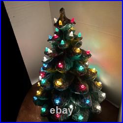 VTG 1971 21 Ceramic Christmas Tree Frost Tipped Green withLights Working Holiday