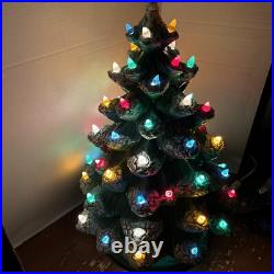 VTG 1971 21 Ceramic Christmas Tree Frost Tipped Green withLights Working Holiday