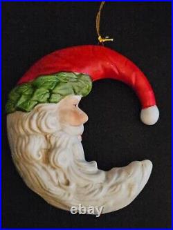 VTG 1987 Midwest Imports Crescent Moon Porcelain Santa Ornaments (Set of 7)