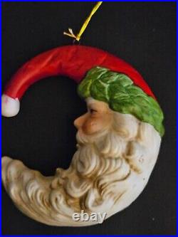 VTG 1987 Midwest Imports Crescent Moon Porcelain Santa Ornaments (Set of 7)