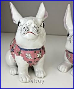 VTG Ceramic Chinese Bunny Rabbit Figurines White Pink Floral Macau Easter
