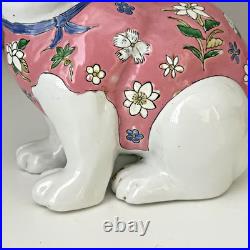 VTG Ceramic Chinese Bunny Rabbit Figurines White Pink Floral Macau Easter