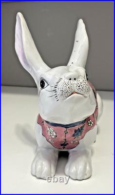 VTG Ceramic Chinese Bunny Rabbit Figurines White Pink Floral Macau Easter