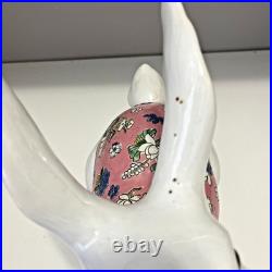 VTG Ceramic Chinese Bunny Rabbit Figurines White Pink Floral Macau Easter